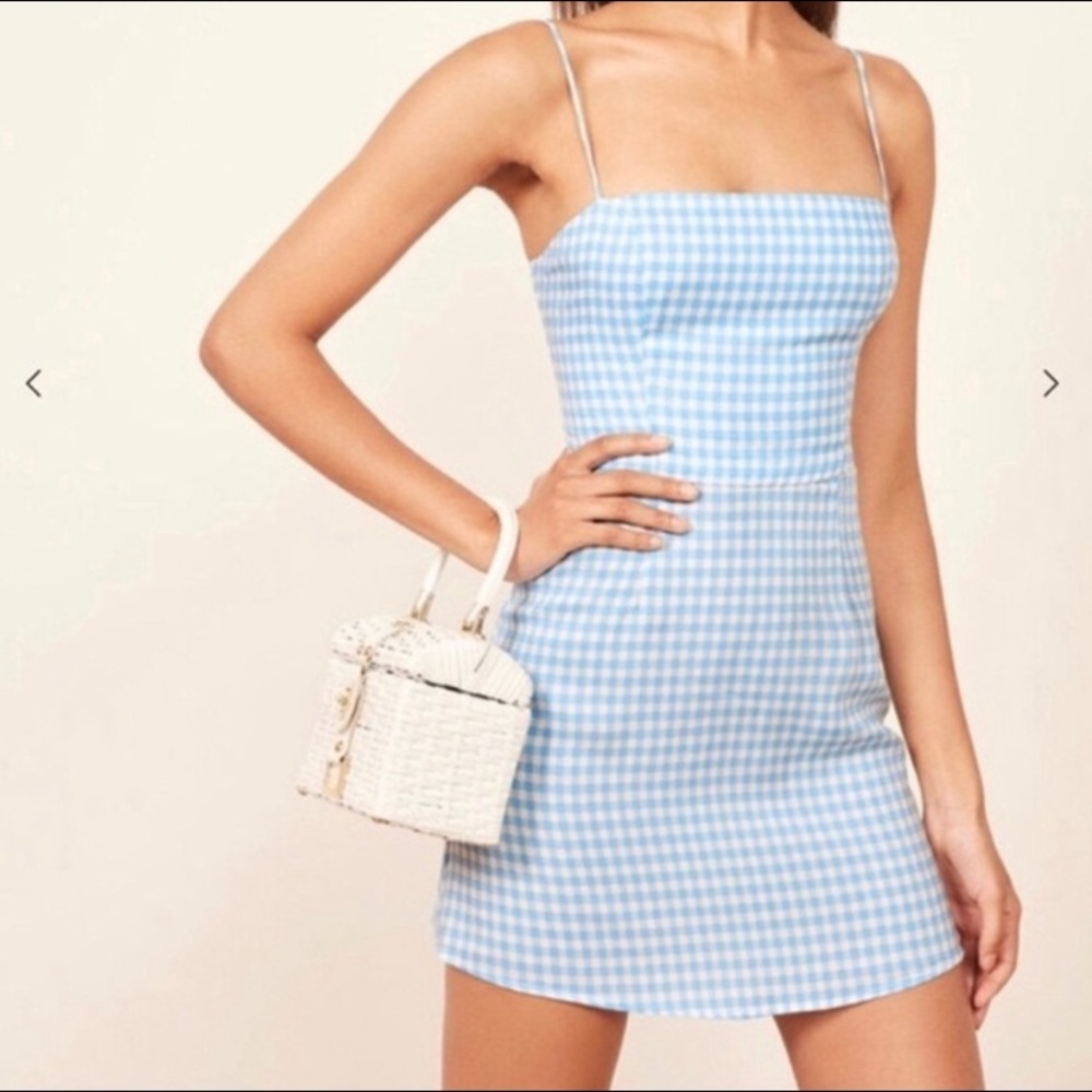 Reformation Blue Gingham Mini Dress